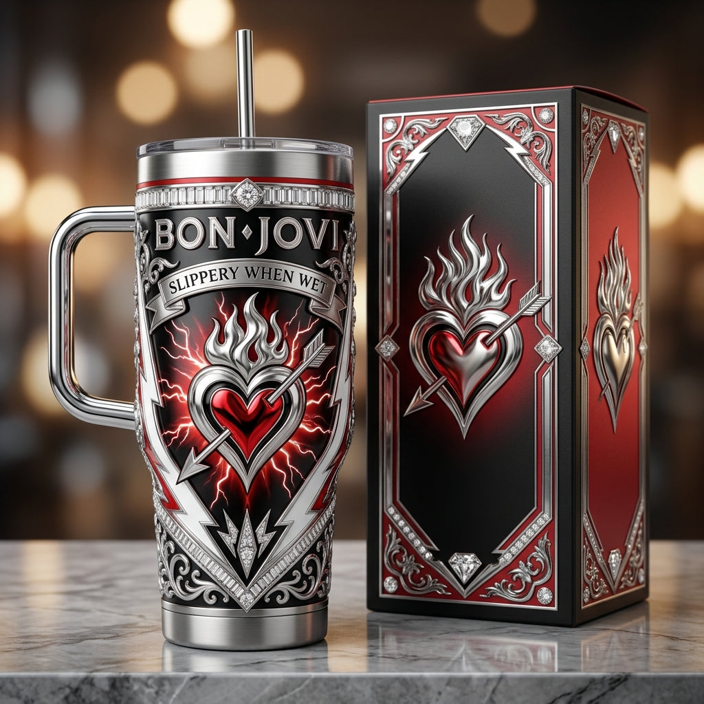Bon Jovi 40oz Tumbler with Lid and Straw