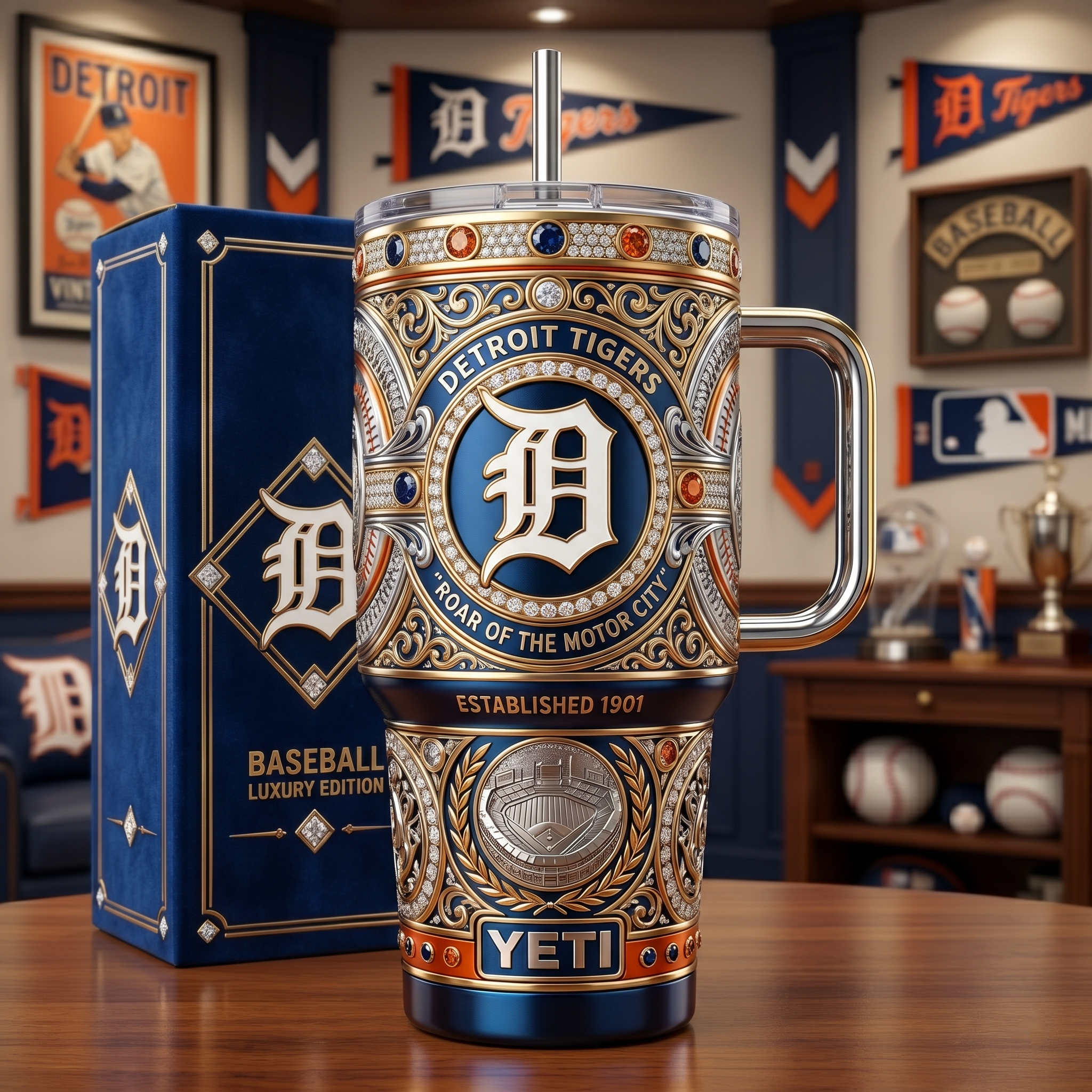 Detroit Tigers 40 oz Tumbler with Handle and Lid
