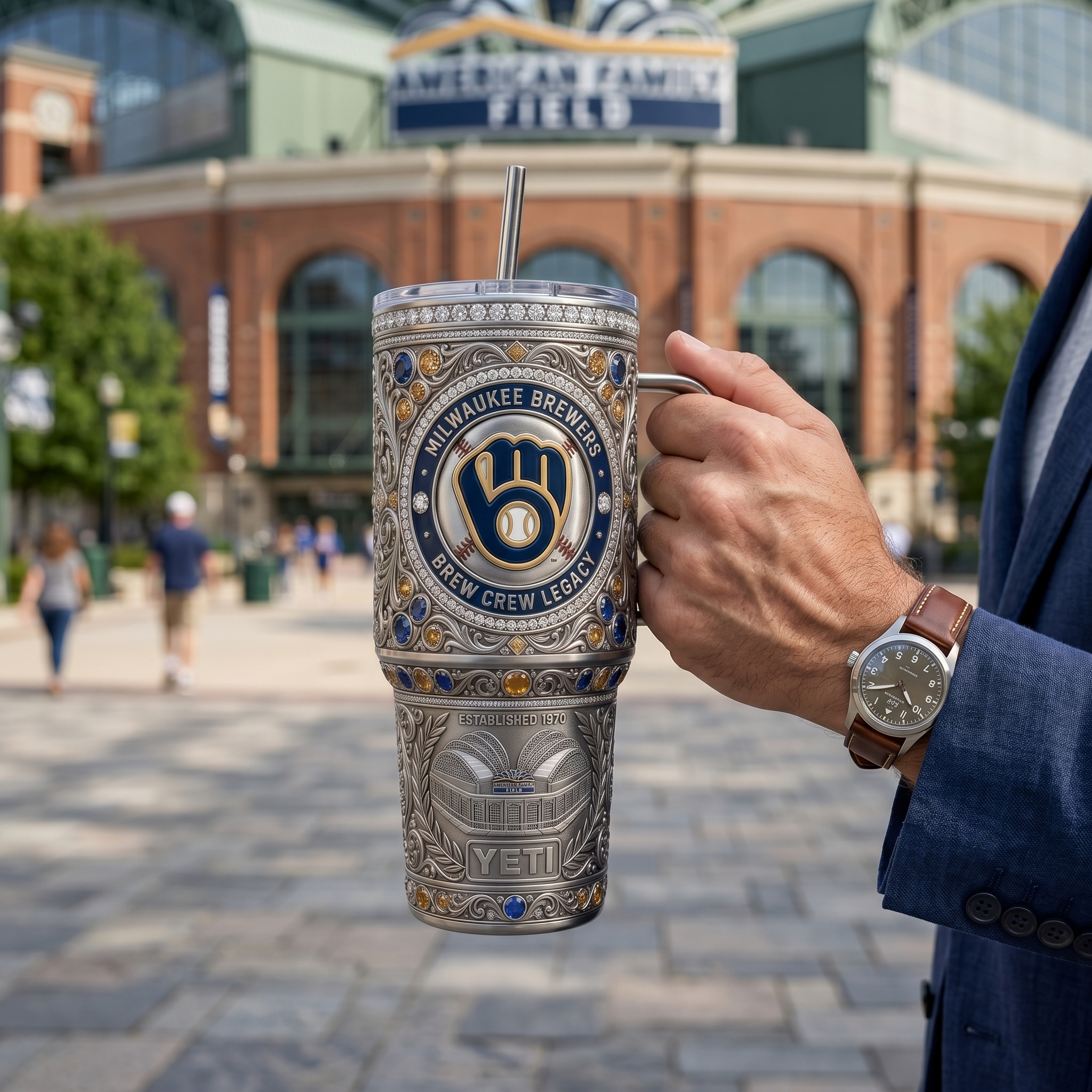 Milwaukee Brewers 40 oz Tumbler with Handle and Lid