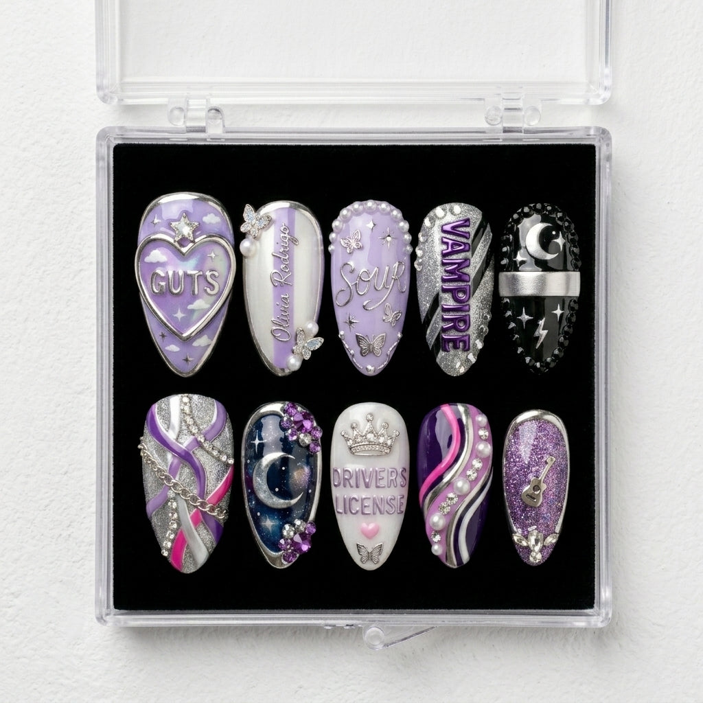 Olivia Rodrigo Handmade Press On Nails | Reusable 3D Nail Set