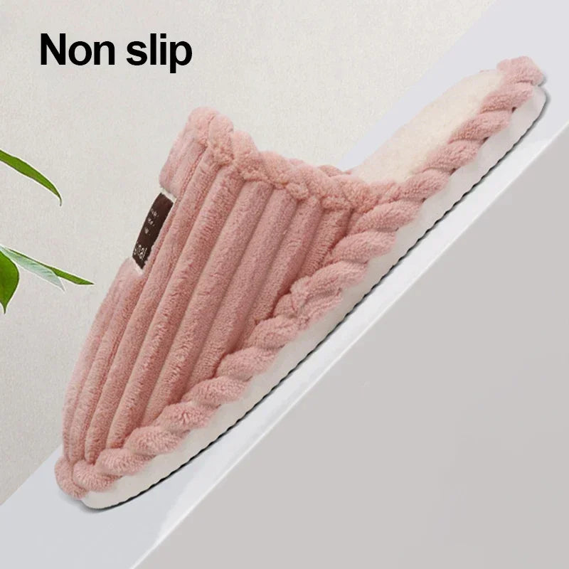Women's Warm Corduroy Bedroom Slipper 2025 Winter Non Slip Home Plush Slippers Woman Comfort Couple Cotton Indoor Shoes Slides