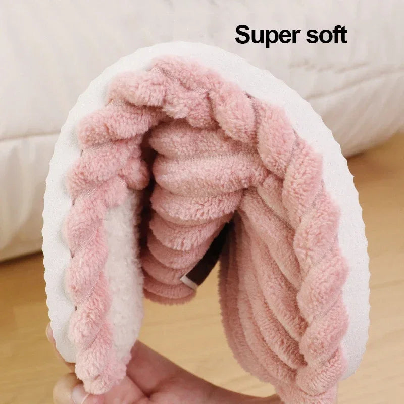 Women's Warm Corduroy Bedroom Slipper 2025 Winter Non Slip Home Plush Slippers Woman Comfort Couple Cotton Indoor Shoes Slides