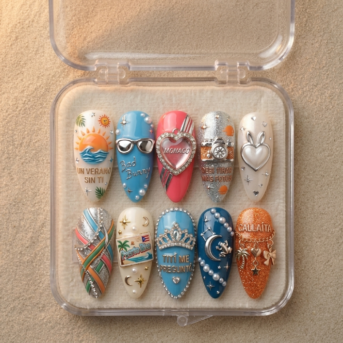 Bad Bunny Handmade Press On Nails | Reusable 3D Nail Set